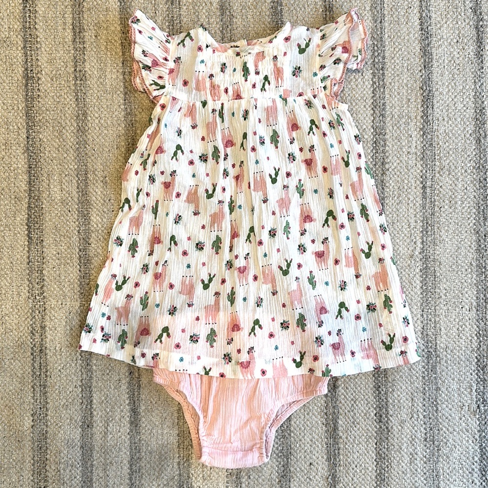 Cotton Gauze Summer Llama print dress. Size 2T